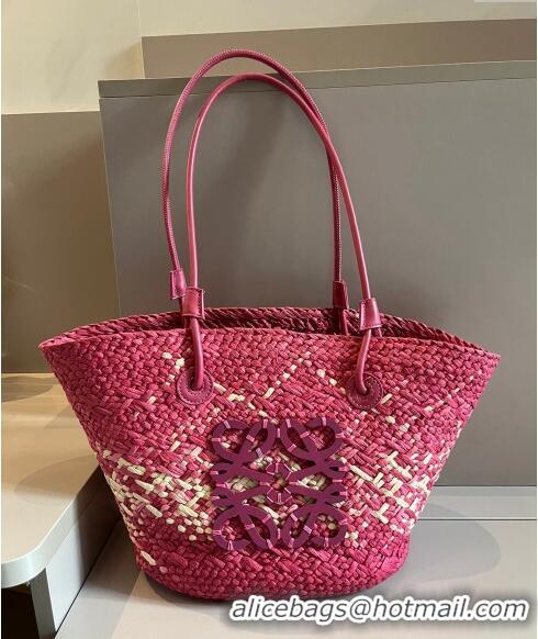 Good Taste Loewe Raffia Straw Small Anagram Basket Bag 0402 Dark Pink 2024