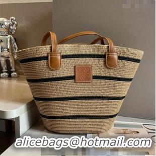 Top Quality Loewe Raffia Straw Anagram Small Basket bag 040204 Khaki/Black 2024