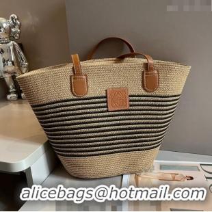 Super Quality Loewe Raffia Straw Anagram Small Basket bag 040204 Khaki/Black 2024