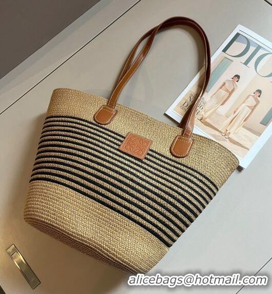 Super Quality Loewe Raffia Straw Anagram Small Basket bag 040204 Khaki/Black 2024