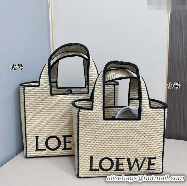 Reasonable Price Loewe Small/Medium LOEWE Front Tote Bag in Raffia Straw 0402 Beige/Black 2024