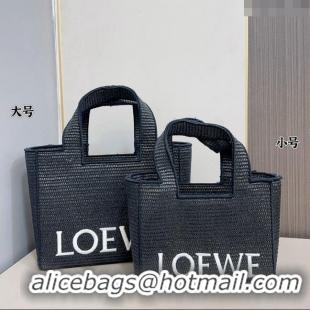 Discount Loewe Small/Medium LOEWE Front Tote Bag in Raffia Straw 0402 Black/White 2024