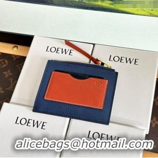 New Style Loewe Large Coin Card Holder in Soft Grained Leather 0402 Blue 2024