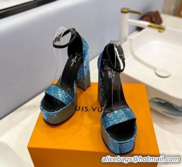 Unique Style Louis Vuitton Fame Platform Sandal 14.5cm in Sequins Light Blue 0321032