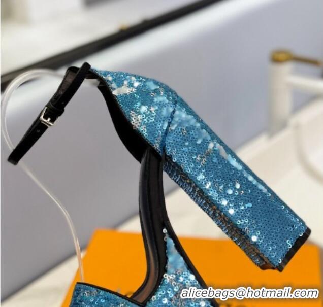 Unique Style Louis Vuitton Fame Platform Sandal 14.5cm in Sequins Light Blue 0321032