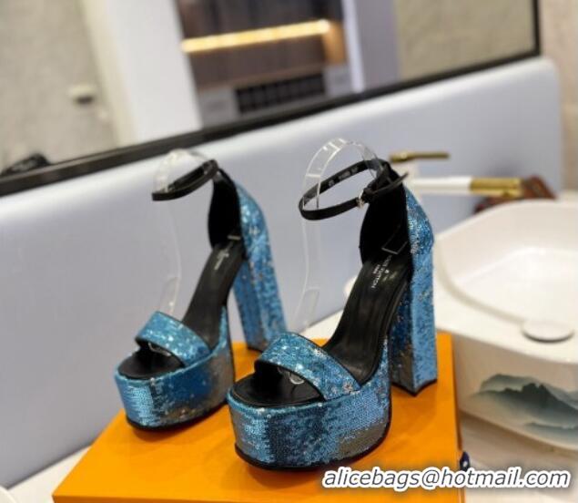 Unique Style Louis Vuitton Fame Platform Sandal 14.5cm in Sequins Light Blue 0321032