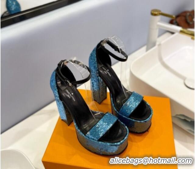 Unique Style Louis Vuitton Fame Platform Sandal 14.5cm in Sequins Light Blue 0321032