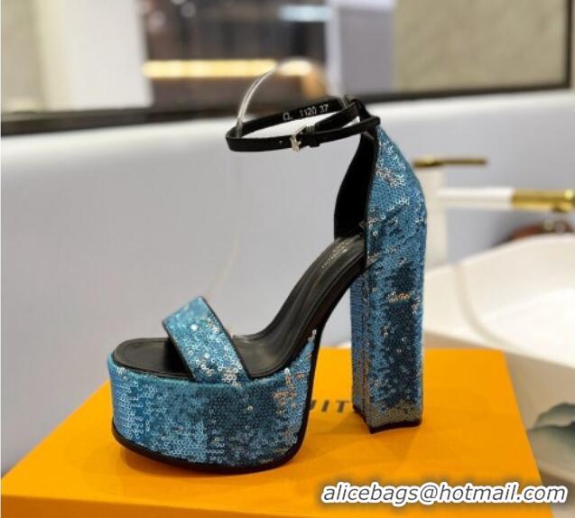 Unique Style Louis Vuitton Fame Platform Sandal 14.5cm in Sequins Light Blue 0321032