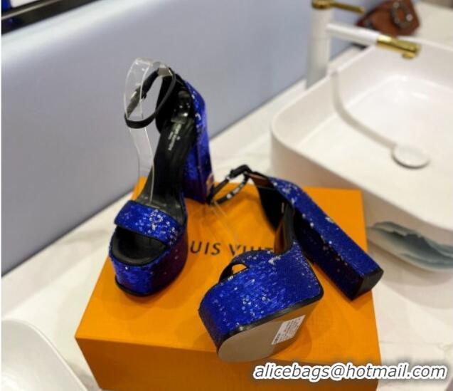 Popular Style Louis Vuitton Fame Platform Sandal 14.5cm in Sequins Royal Blue 321033