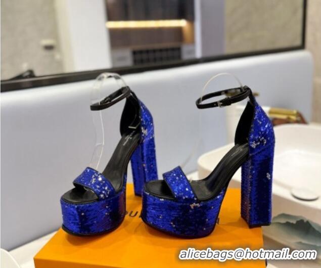 Popular Style Louis Vuitton Fame Platform Sandal 14.5cm in Sequins Royal Blue 321033