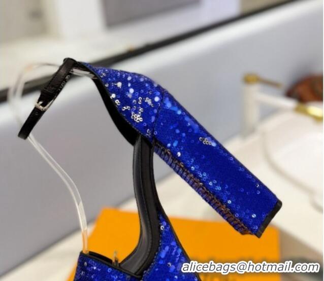 Popular Style Louis Vuitton Fame Platform Sandal 14.5cm in Sequins Royal Blue 321033