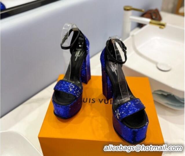 Popular Style Louis Vuitton Fame Platform Sandal 14.5cm in Sequins Royal Blue 321033