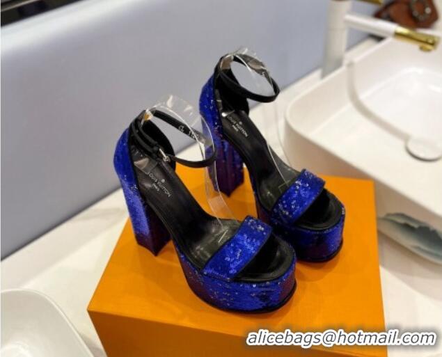 Popular Style Louis Vuitton Fame Platform Sandal 14.5cm in Sequins Royal Blue 321033