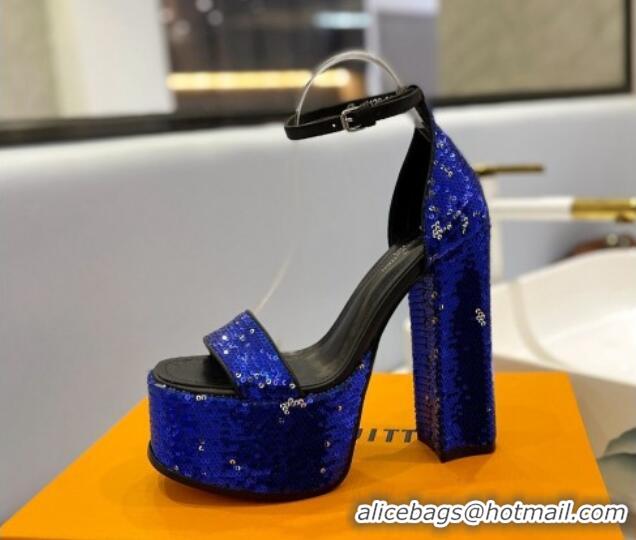 Popular Style Louis Vuitton Fame Platform Sandal 14.5cm in Sequins Royal Blue 321033