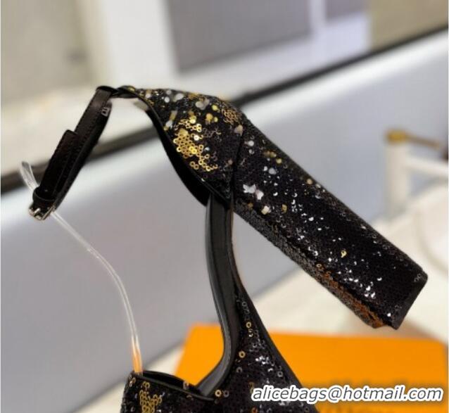 Top Design Louis Vuitton Fame Platform Sandal 14.5cm in Sequins Black/Gold 321034