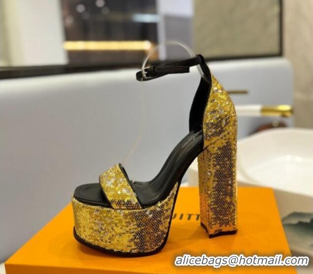 Cheap Price Louis Vuitton Fame Platform Sandal 14.5cm in Sequins Gold-Tone 321035