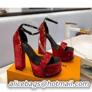 Pretty Style Louis Vuitton Fame Platform Sandal 14.5cm in Sequins Red/Gold 321036