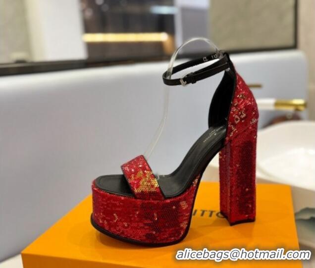 Pretty Style Louis Vuitton Fame Platform Sandal 14.5cm in Sequins Red/Gold 321036