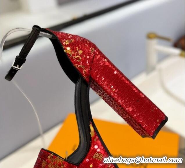 Pretty Style Louis Vuitton Fame Platform Sandal 14.5cm in Sequins Red/Gold 321036