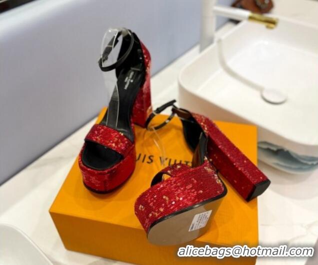 Pretty Style Louis Vuitton Fame Platform Sandal 14.5cm in Sequins Red/Gold 321036