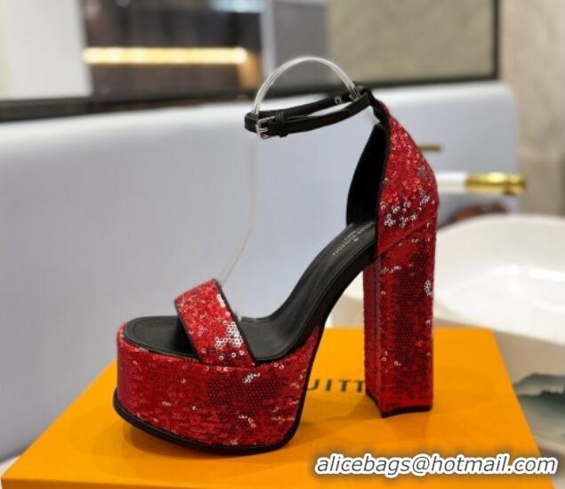 Durable Louis Vuitton Fame Platform Sandal 14.5cm in Sequins Red/Silver 321038