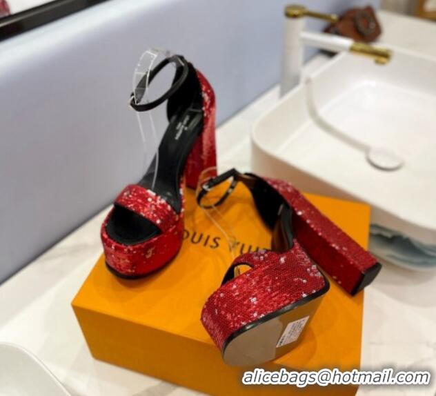 Durable Louis Vuitton Fame Platform Sandal 14.5cm in Sequins Red/Silver 321038