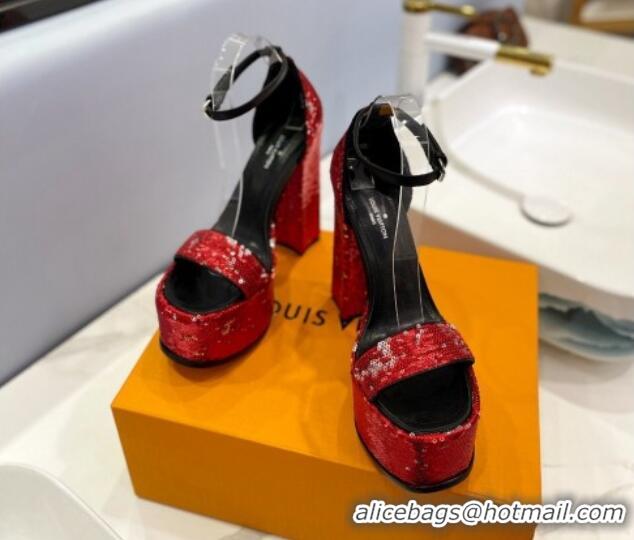 Durable Louis Vuitton Fame Platform Sandal 14.5cm in Sequins Red/Silver 321038