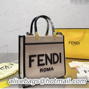 Promotional Fendi Sunshine Straw Mini Tote bag 040201 Beige/Black 2024