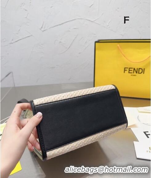 Promotional Fendi Sunshine Straw Mini Tote bag 040201 Beige/Black 2024