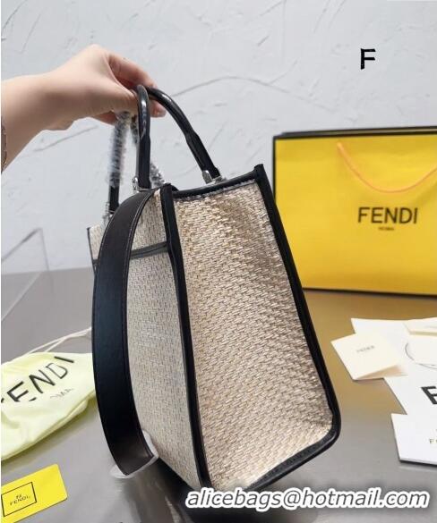 Promotional Fendi Sunshine Straw Mini Tote bag 040201 Beige/Black 2024