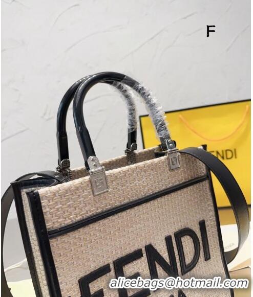 Promotional Fendi Sunshine Straw Mini Tote bag 040201 Beige/Black 2024