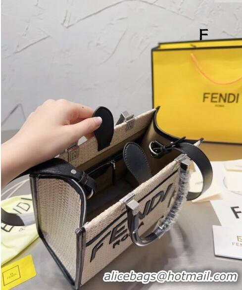 Promotional Fendi Sunshine Straw Mini Tote bag 040201 Beige/Black 2024