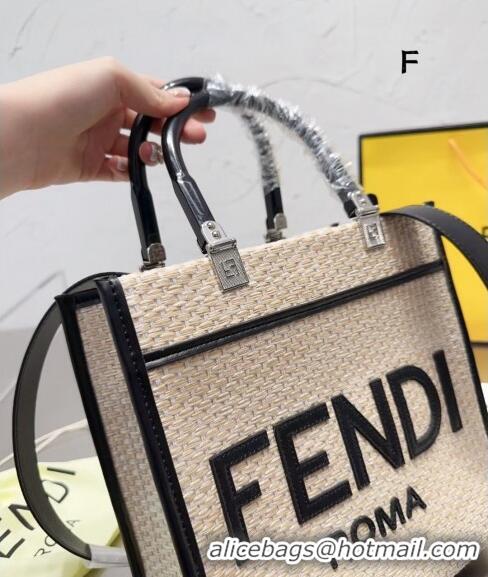 Promotional Fendi Sunshine Straw Mini Tote bag 040201 Beige/Black 2024