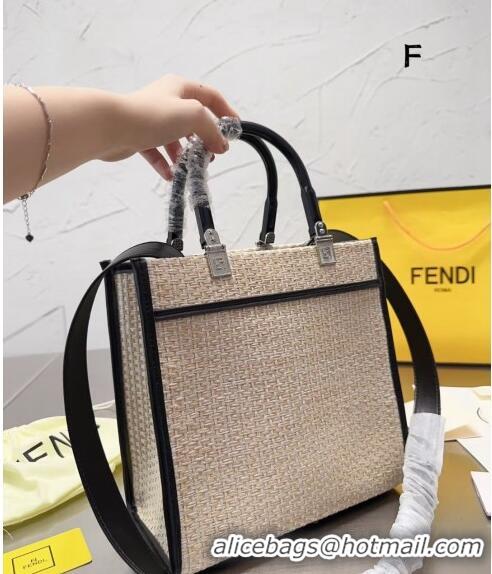 Promotional Fendi Sunshine Straw Mini Tote bag 040201 Beige/Black 2024