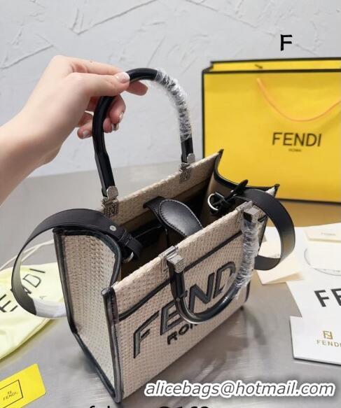 Promotional Fendi Sunshine Straw Mini Tote bag 040201 Beige/Black 2024