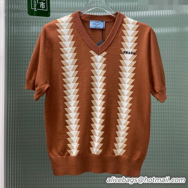 ​Grade Design Prada Knit Short-sleeved Sweater P032704 Brown 2024