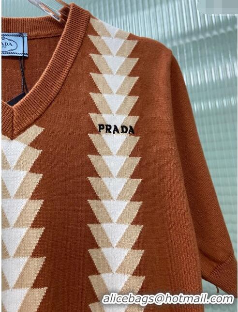 ​Grade Design Prada Knit Short-sleeved Sweater P032704 Brown 2024