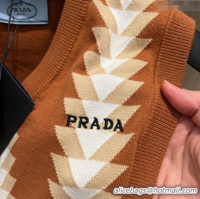 Hot Sale Design Prada Knit Vest P032705 Brown 2024