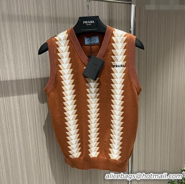 Hot Sale Design Prada Knit Vest P032705 Brown 2024