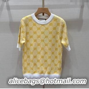 Super Quality Gucci Wool Short-sleeved Sweater G032723 Yellow 2024