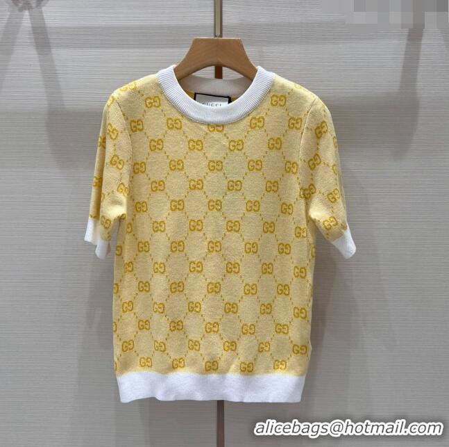 Super Quality Gucci Wool Short-sleeved Sweater G032723 Yellow 2024