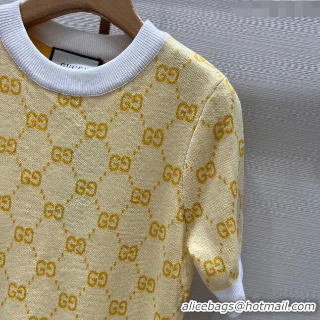 Super Quality Gucci Wool Short-sleeved Sweater G032723 Yellow 2024