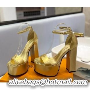 Pretty Style Louis Vuitton Fame Platform Sandal 14.5cm in Metallic Leather Gold 321039