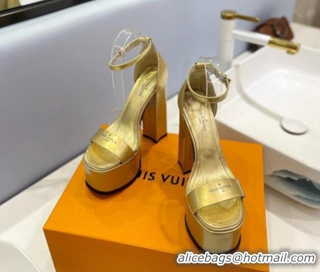 Pretty Style Louis Vuitton Fame Platform Sandal 14.5cm in Metallic Leather Gold 321039