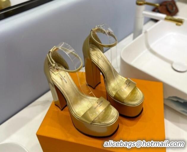 Pretty Style Louis Vuitton Fame Platform Sandal 14.5cm in Metallic Leather Gold 321039