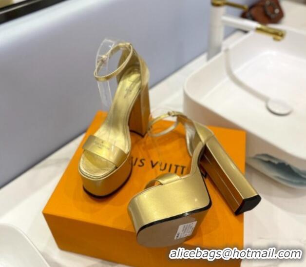 Pretty Style Louis Vuitton Fame Platform Sandal 14.5cm in Metallic Leather Gold 321039