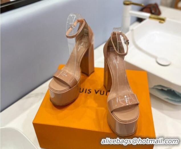 Grade Quality Louis Vuitton Fame Platform Sandal 14.5cm in Patent Leather Light Brown 0321040