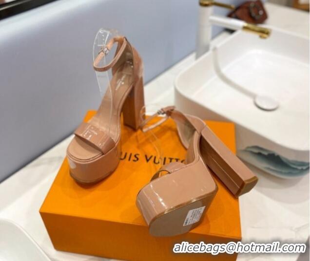 Grade Quality Louis Vuitton Fame Platform Sandal 14.5cm in Patent Leather Light Brown 0321040