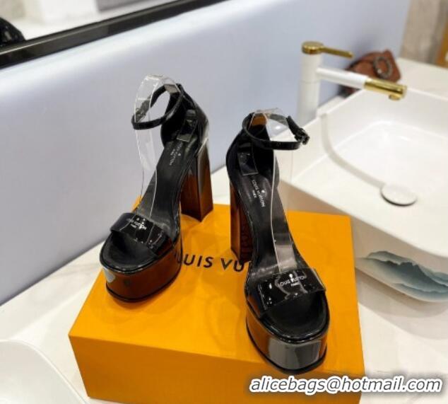 Lowest Price Louis Vuitton Fame Platform Sandal 14.5cm in Patent Leather Black 321041