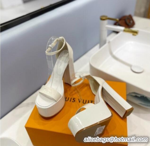 Popular Style Louis Vuitton Fame Platform Sandal 14.5cm in Patent Leather White 321043